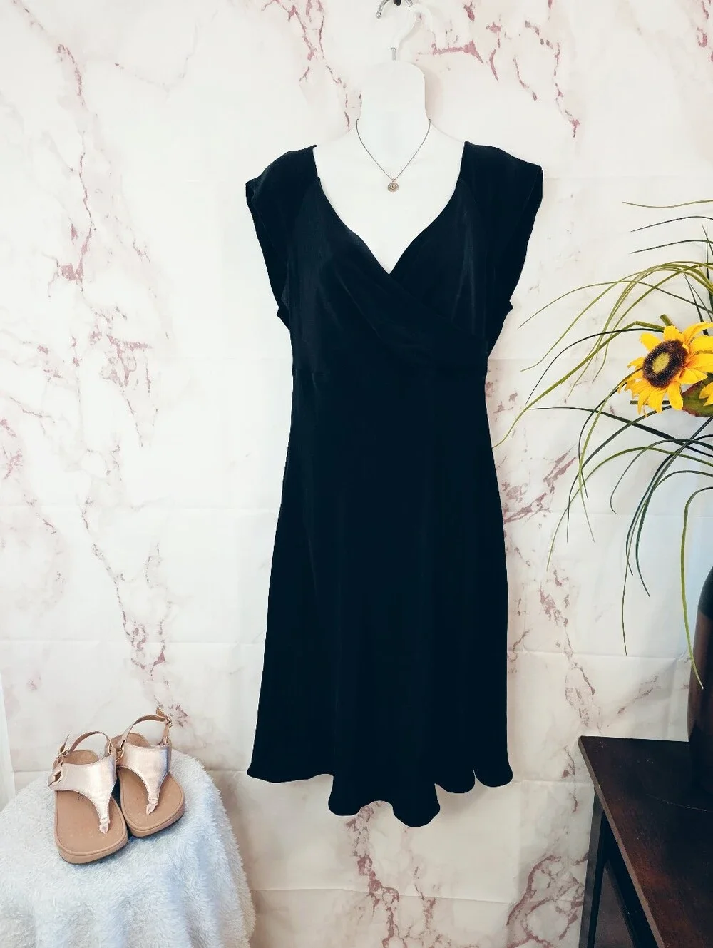 J.Crew 100% Silk Wrap Dress Size 12 Black Sleeveless Midi